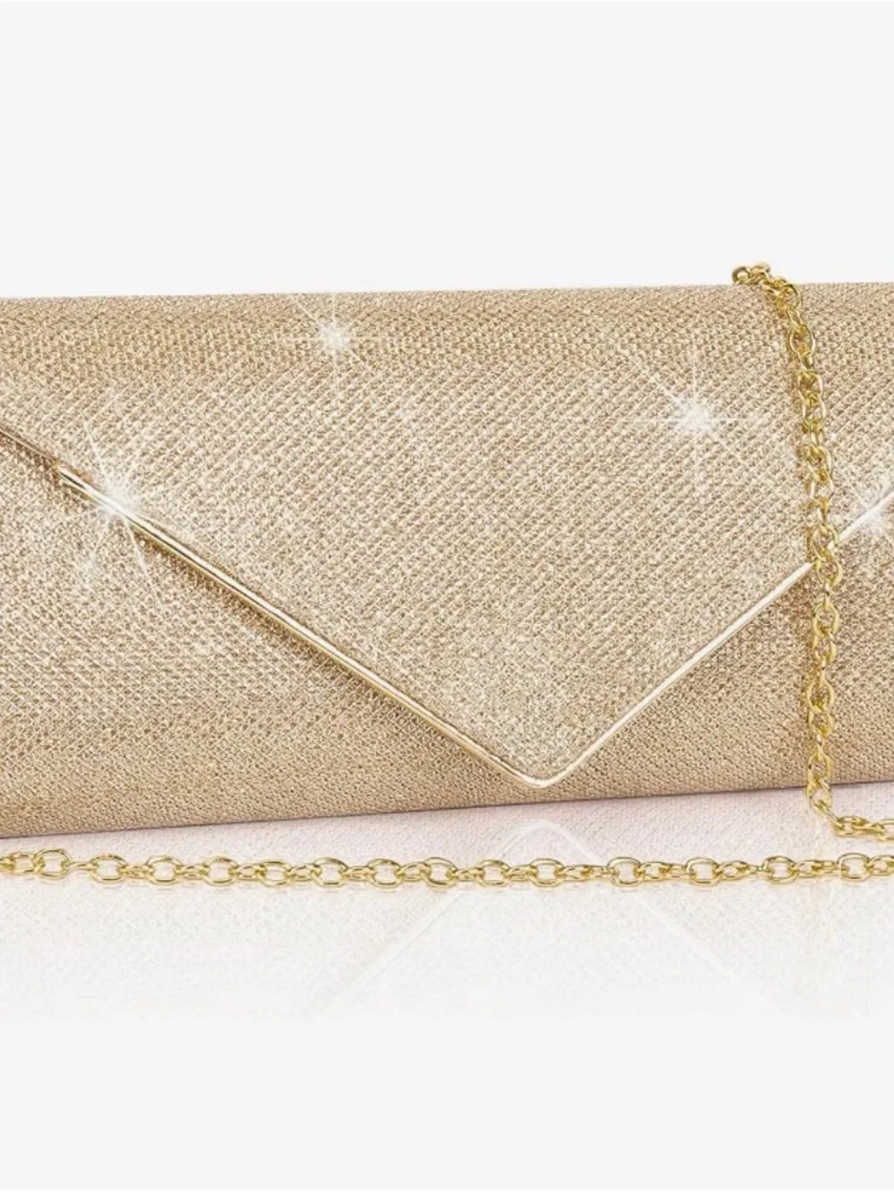 Gold Sparkle Envelope Clutch with Chain Strap